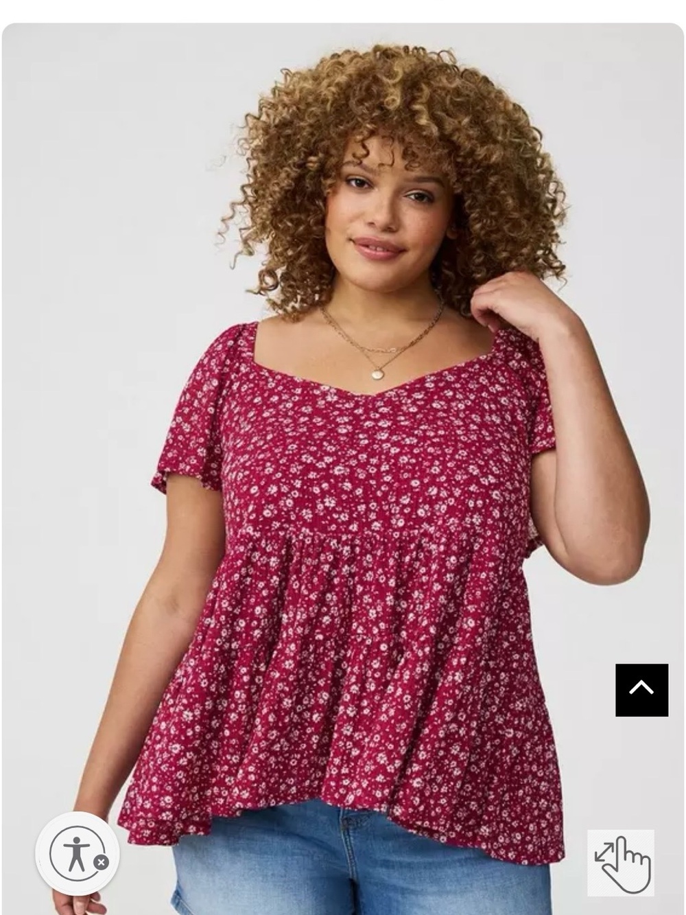 torrid deep red size 2  Floral Square Neck Peplum Top